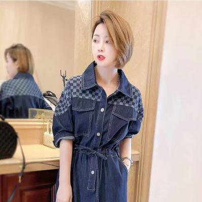 ĐẦM JEAN DENIM DÁNG XÒE CỔ SƠ MI PHỐI CARO - J.08